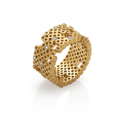 Tube | Ring Bold Silver 925 Gold-Plate 25 CZ
