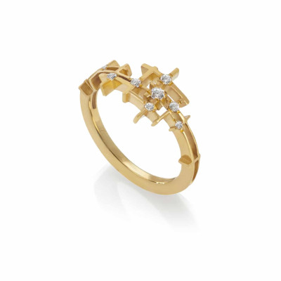 Pyxis | Anel Slim Constelação Ouro Amarelo 19K (ou Ouro Branco ou Ouro Rosa) e Diamantes