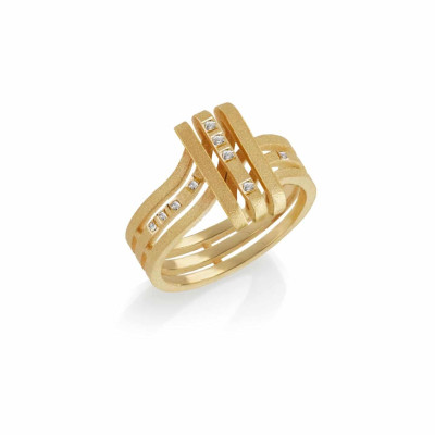 Lines | Slim Ring in Yellow Gold 18K (or White Gold) and Diamonds