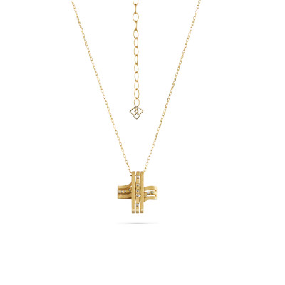 Lines | Necklace with Cross Pendant in Yellow Gold 18K (or White Gold) and Diamonds